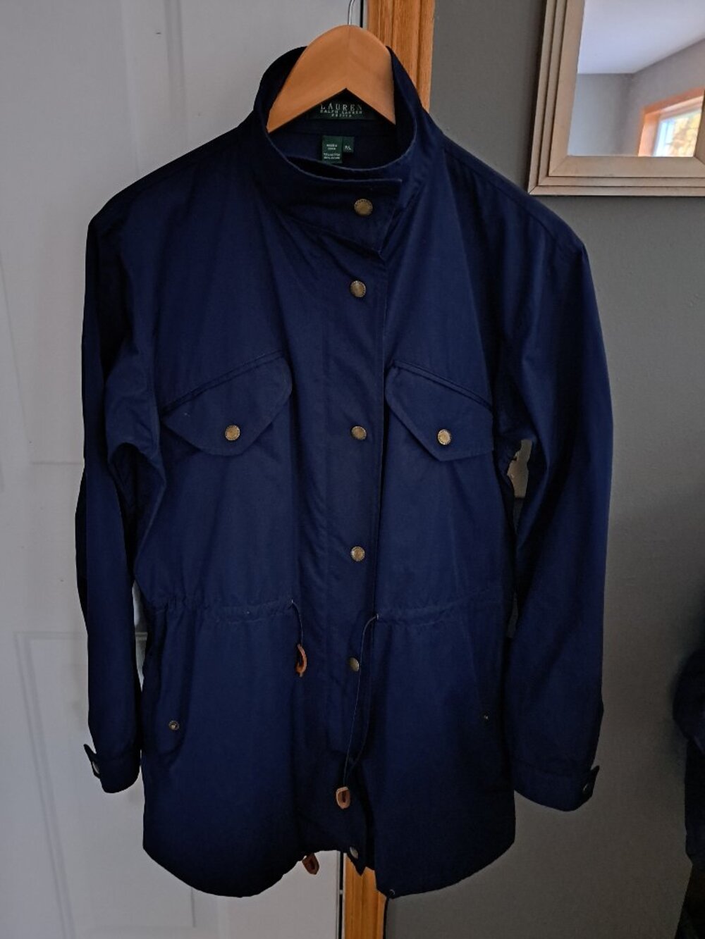 Lauren navy blue raincoat petite large PL